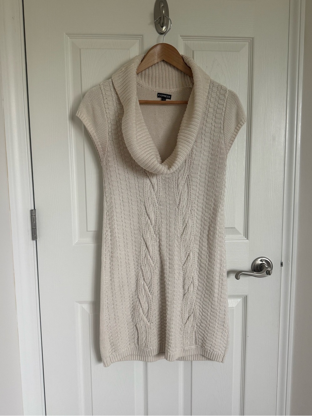 Express Cream Cable-Knit Cowl-Neck Sweater Dress / Tunic Size S